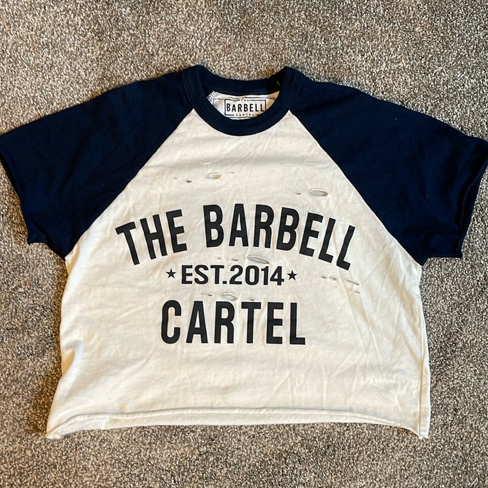 Barbell cartel XS crop top baseball tee